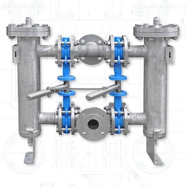 Duplex Basket Strainer Carbon Steel fitted with DI Butterfly valves flanged ANSI 150LB - Strainers | Australia-wide delivery
